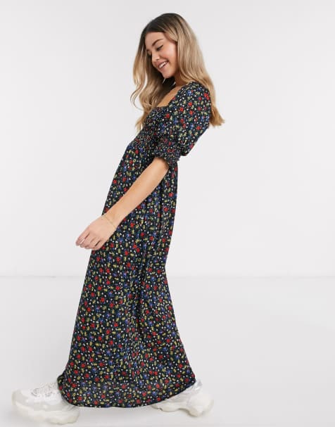 ASOS DESIGN – Geblümtes Maxikleid mit gesmoktem Oberteil