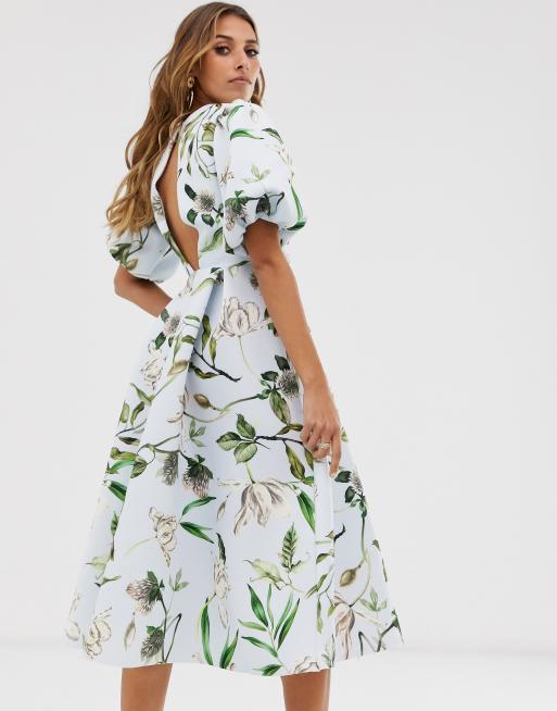 ASOS DESIGN – Geblümtes Midi-Ballkleid mit Ballonärmeln und verdrehtem Design, 2 von 4