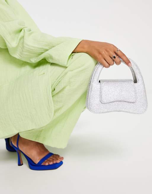 ASOS DESIGN - Gebogen clutch met siersteentjes en afneembaar kettinghengsel