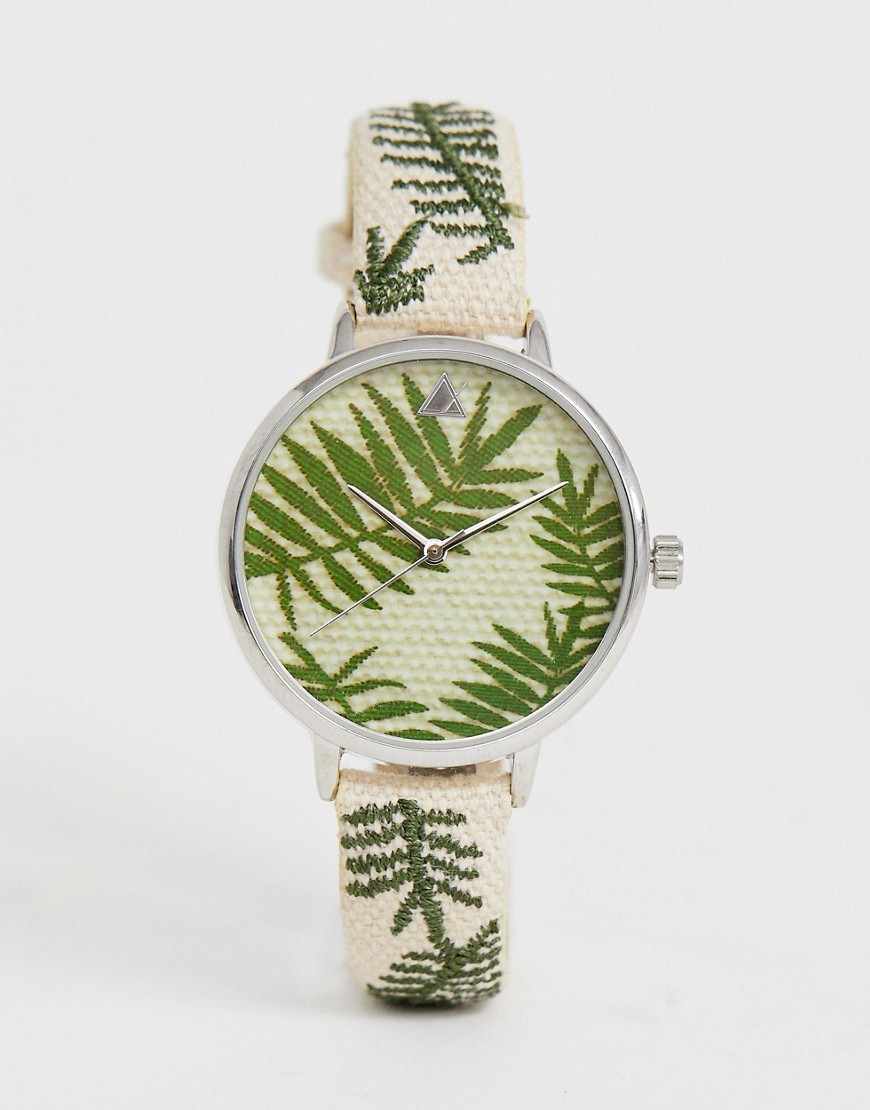 ASOS DESIGN - Geborduurd, geweven horloge met palmblad-Bruin