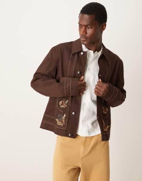 ASOS DESIGN - Geborduurd harrington jack in bruin - view 1