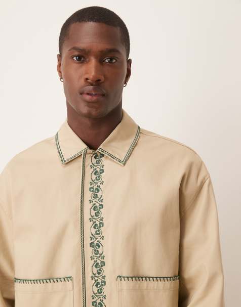 ASOS DESIGN - Geborduurd Harrington jack in stone - view 1