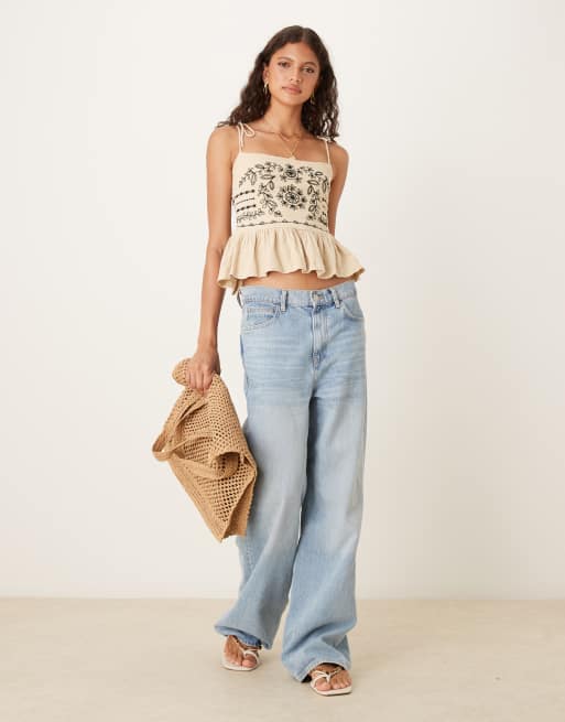 ASOS DESIGN - Geborduurde camitop met pofzoom in stone, 4 van 4