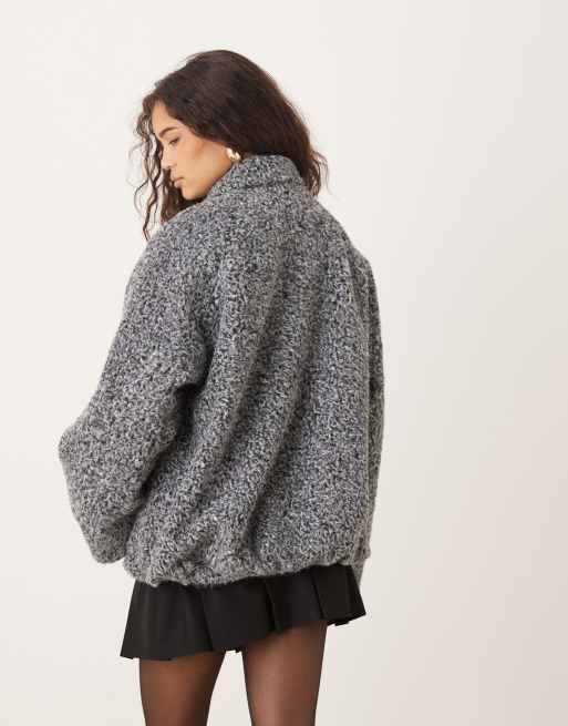 ASOS DESIGN - Geborsteld bomberjack met kraagje in grijs, 3 van 4