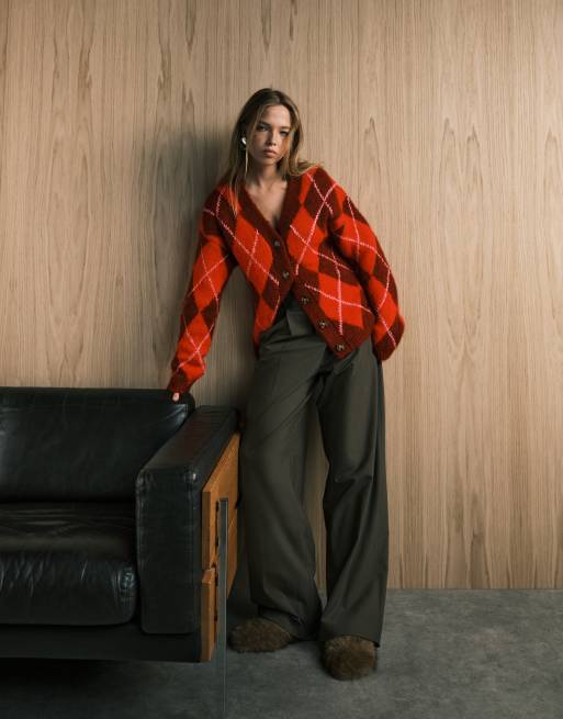 ASOS DESIGN - Geborsteld boyfriend vest met argyle-motief in rood, 3 van 4