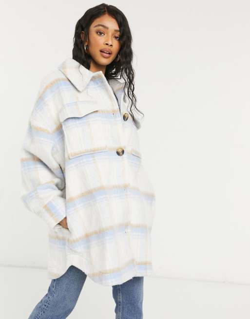 ASOS DESIGN - Geborsteld jack met ruiten in babyblauw