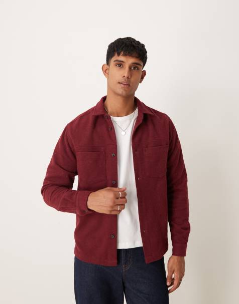ASOS DESIGN - Geborsteld overshirt in bordeauxrood - view 1