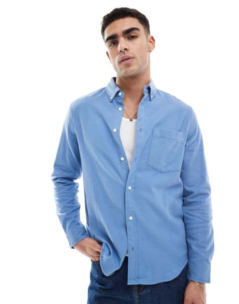 ASOS DESIGN - Geborsteld Oxford overhemd met normale pasvorm in blauw - view 1