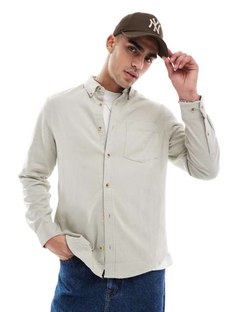 ASOS DESIGN - Geborsteld Oxford overhemd met normale pasvorm in stone - view 1