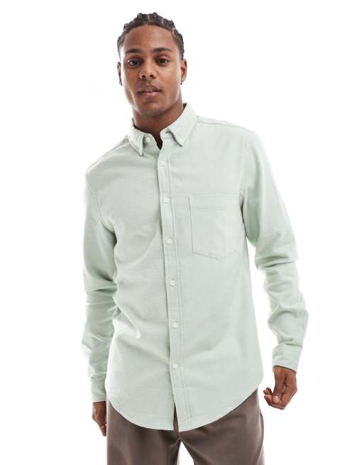 ASOS DESIGN - Geborsteld regular-fit Oxford overhemd in saliegroen