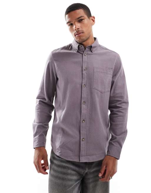 ASOS DESIGN - Geborsteld regular-fit Oxford overhemd met normale pasvorm in grijs