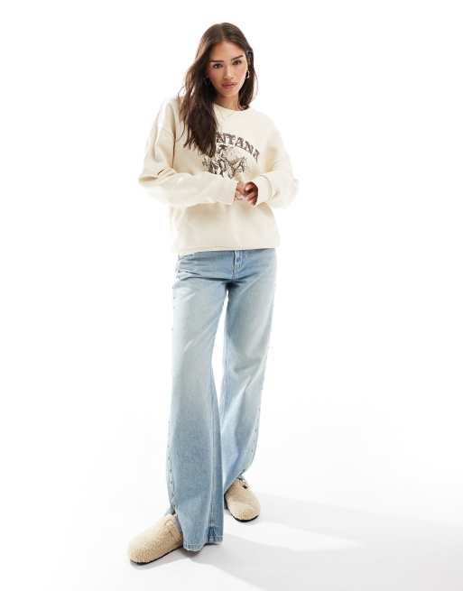 ASOS DESIGN - Geborsteld sweatshirt met grafische 'Montana'-print in ecru, 4 van 4