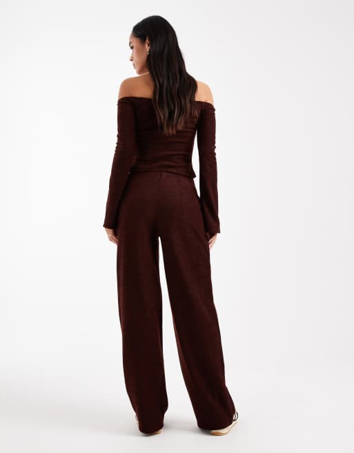 ASOS DESIGN - Geborstelde geribbelde broek met wijde pijpen in chocoladebruin, deel van co-ord set, 4 van 5
