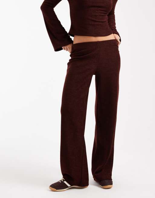 ASOS DESIGN - Geborstelde geribbelde broek met wijde pijpen in chocoladebruin, deel van co-ord set, 5 van 5