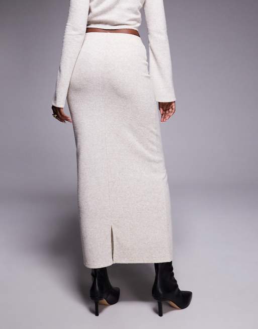ASOS DESIGN - Geborstelde geribbelde koker maxirok in beige, deel van co-ord set, 5 van 5