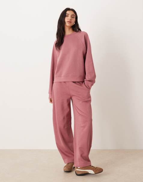 ASOS DESIGN - Geborstelde joggingbroek met barrel-pijpen in roze - view 1