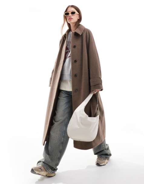 ASOS DESIGN - Geborstelde nette jas met kraag en lange pasvorm in lichtbruin - view 1