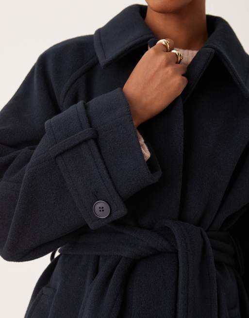 ASOS DESIGN - Geborstelde nette jas met kraag en lange pasvorm in marineblauw, 2 van 4