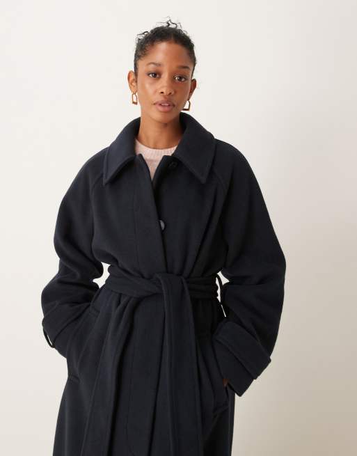 ASOS DESIGN - Geborstelde nette jas met kraag en lange pasvorm in marineblauw, 4 van 4