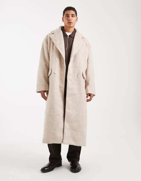 ASOS DESIGN - Geborstelde oversized jas met lange pasvorm en wollook in beige - view 1