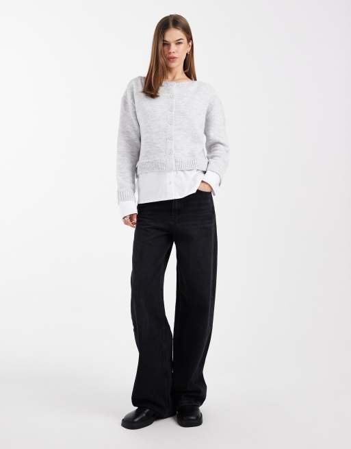 ASOS DESIGN - Gebreid 2-in-1 vest met overhemd-detail in grijs, 3 van 4