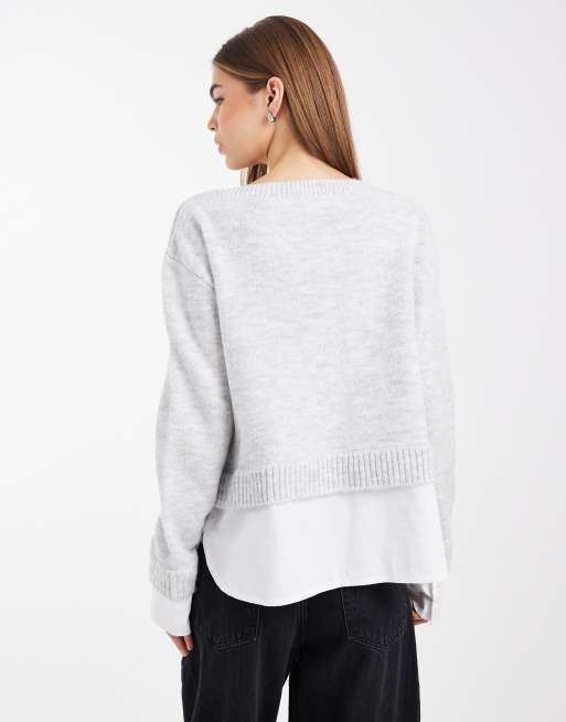 ASOS DESIGN - Gebreid 2-in-1 vest met overhemd-detail in grijs, 4 van 4