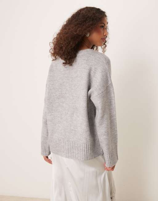 ASOS DESIGN - Gebreid boyfriend vest met lange pasvorm in grijs, 2 van 4