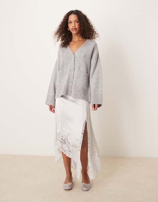 ASOS DESIGN - Gebreid boyfriend vest met lange pasvorm in grijs, 4 van 4