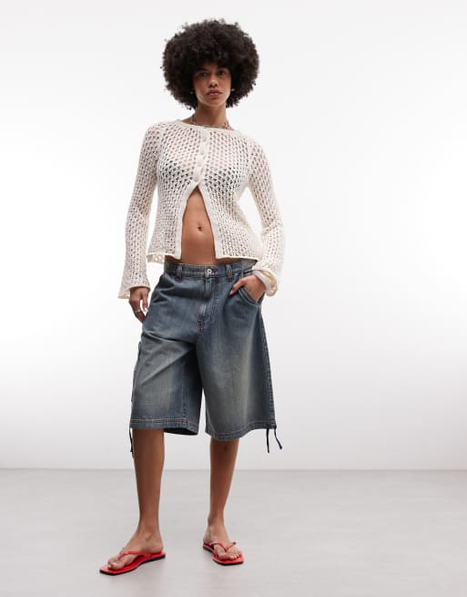 ASOS DESIGN - Gebreid gehaakt vest met lange pasvorm in ecru, 2 van 4