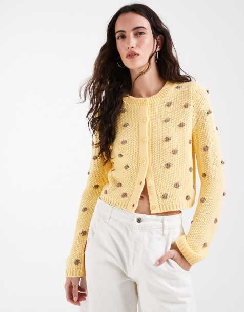 ASOS DESIGN - Gebreid gekrompen vest in lichtgeel met stippen - view 1