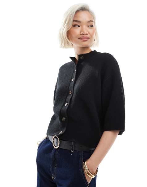 ASOS DESIGN - Gebreid geribbeld vest met korte mouwen in zwart - view 1