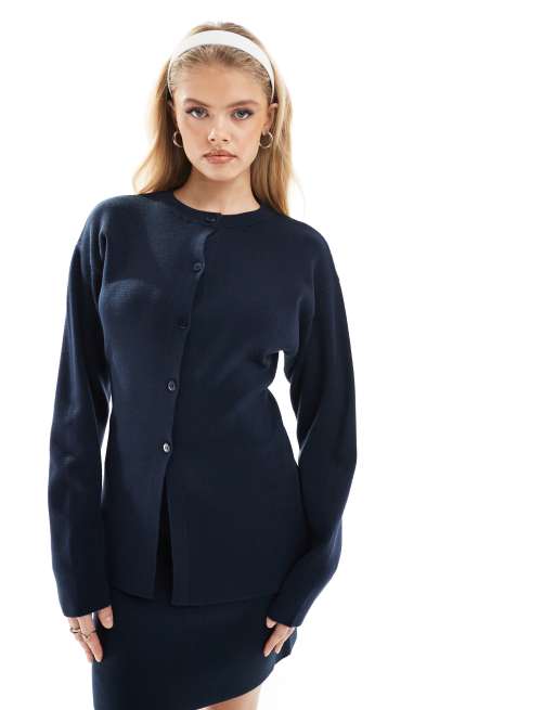ASOS DESIGN - Gebreid gestructureerd vest met lange pasvorm en ronde hals in marineblauw, deel van co-ord set