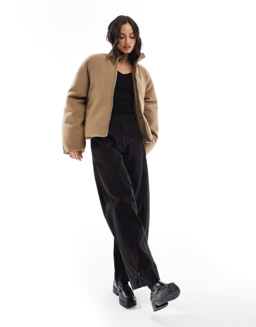 ASOS DESIGN - Gebreid gewatteerd jack met kraag in lichtbruin, 4 van 4
