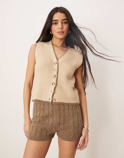 ASOS DESIGN - Gebreid gilet met festonsteek in licht stone - view 1