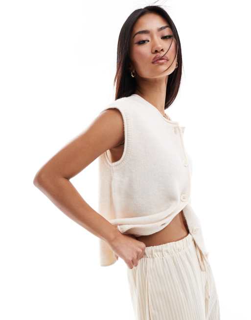 ASOS DESIGN - Gebreid gilet met ronde hals in crème