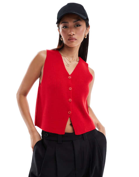 ASOS DESIGN - Gebreid gilet met V-hals in rood - view 1