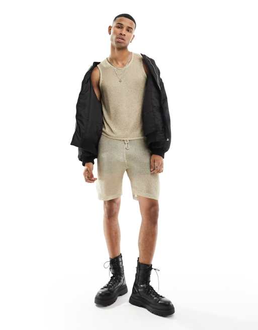 ASOS DESIGN - Gebreid hemd van metallic mesh in goud, 2 van 4
