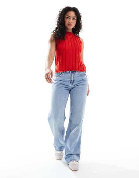 ASOS DESIGN - Gebreid hemdje met brede ribbels in rood - view 1
