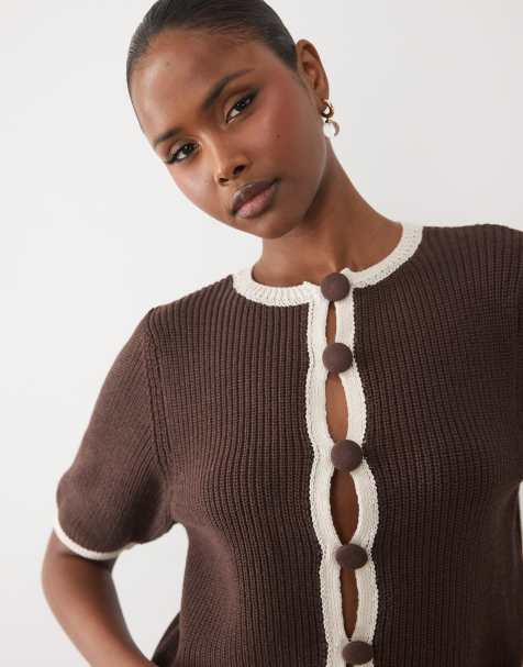 ASOS DESIGN gebreid kort vest als co-ord set in ecru - view 1