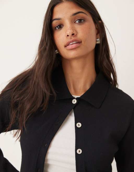 ASOS DESIGN - Gebreid lang vest met uitlopende mouwen in zwart, 4 van 4