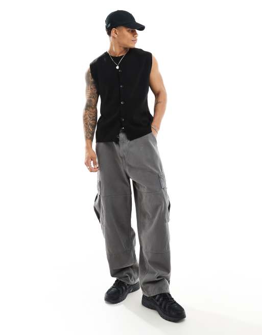 ASOS DESIGN - Gebreid mouwloos vest met knoopsluiting in zwart, 3 van 4