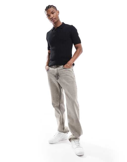 ASOS DESIGN - Gebreid muscle-fit geribbeld poloshirt in zwart, 2 van 4