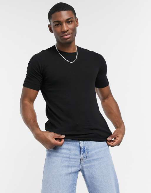 ASOS DESIGN - Gebreid muscle fit T-shirt in zwart