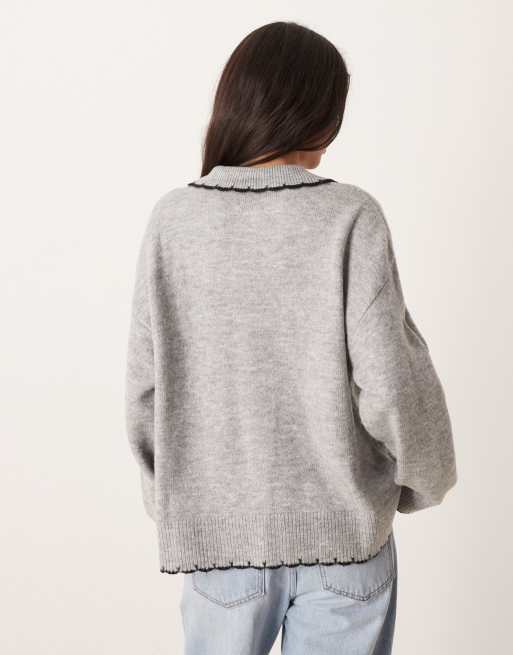ASOS DESIGN - Gebreid overhemd met kraag en festonsteek in grijs, 2 van 4