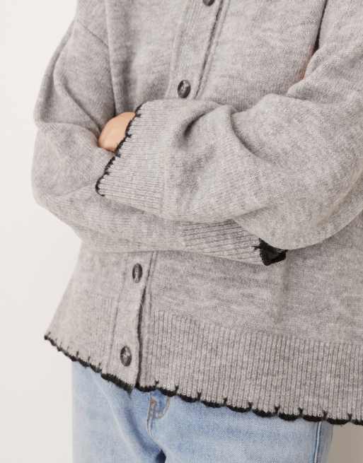 ASOS DESIGN - Gebreid overhemd met kraag en festonsteek in grijs, 3 van 4