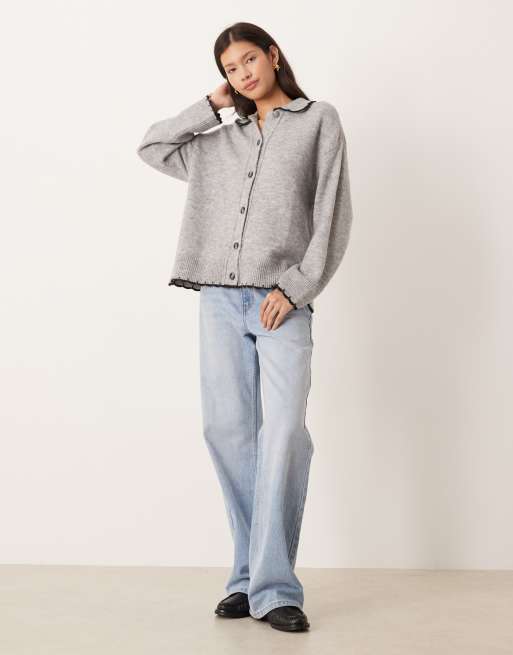 ASOS DESIGN - Gebreid overhemd met kraag en festonsteek in grijs, 4 van 4