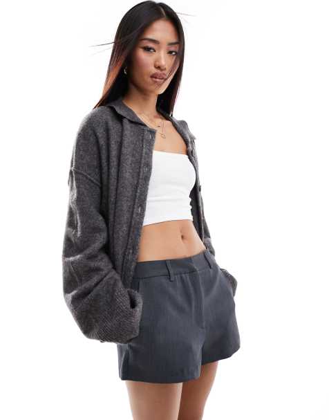 ASOS DESIGN - Gebreid overhemdvest met kraagje en naaddetail in antraciet - view 1