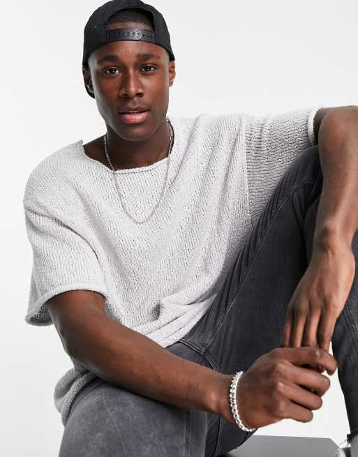 ASOS DESIGN - Gebreid oversized T-shirt in lichtgrijs