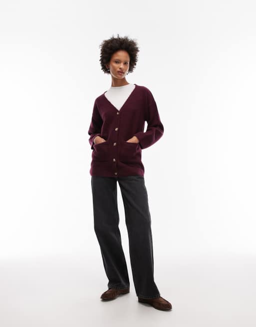 ASOS DESIGN - Gebreid oversized vest in wijnrood, 4 van 4