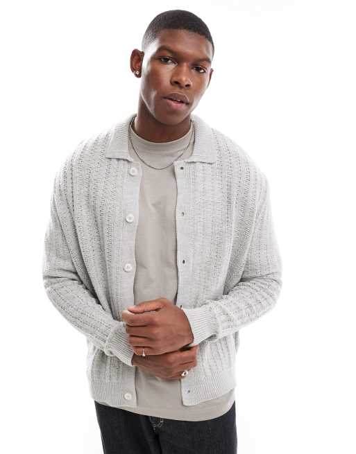 ASOS DESIGN - Gebreid oversized vest met rechte pasvorm en kraag in grijs